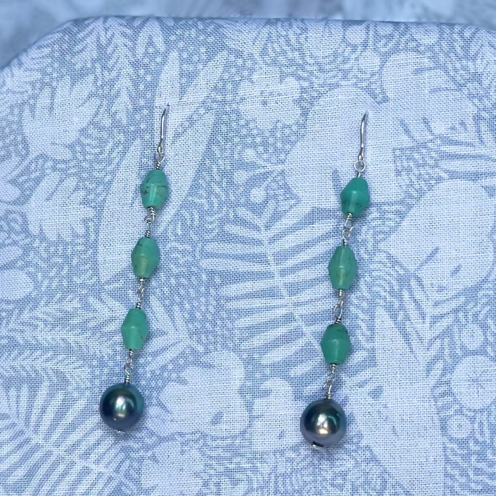 Turquoise & Tahitian Pearl Earrings 🌺